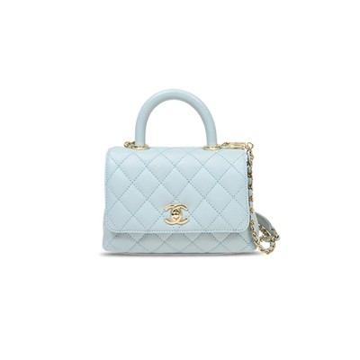 CHANEL LIGHT BLUE CAVIAR LEATHER HANDBAG AS2215 (18*13*9cm)